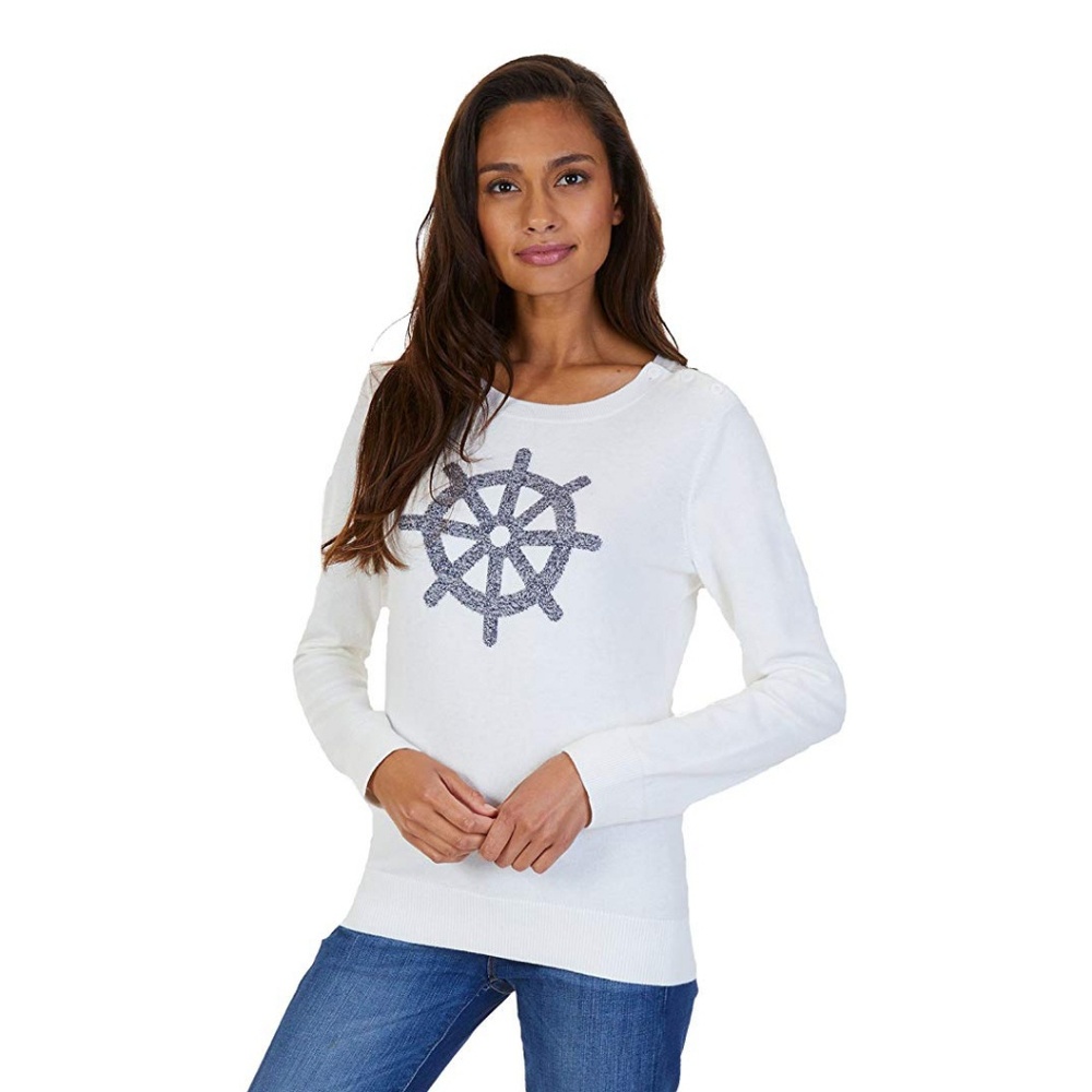 Nautica LONG SLEEVE SHIP'S WHEEL INTARSIA SWEATER